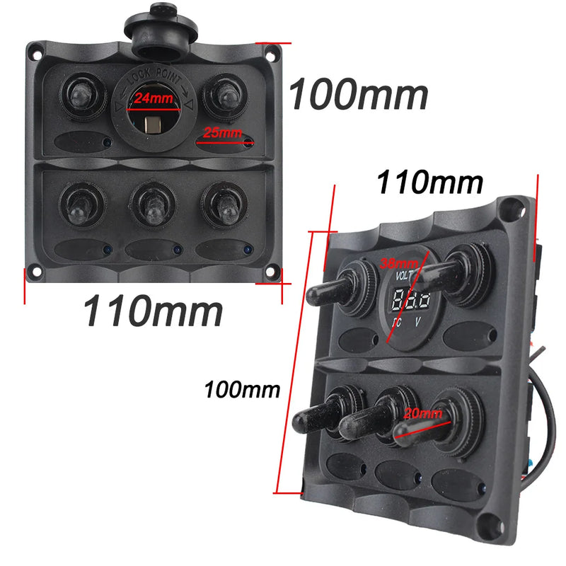 Painel Interruptor Marítimo 12V= 5 Grupos Interruptores mais Voltimetro Digital ou Acendedor= FRETE