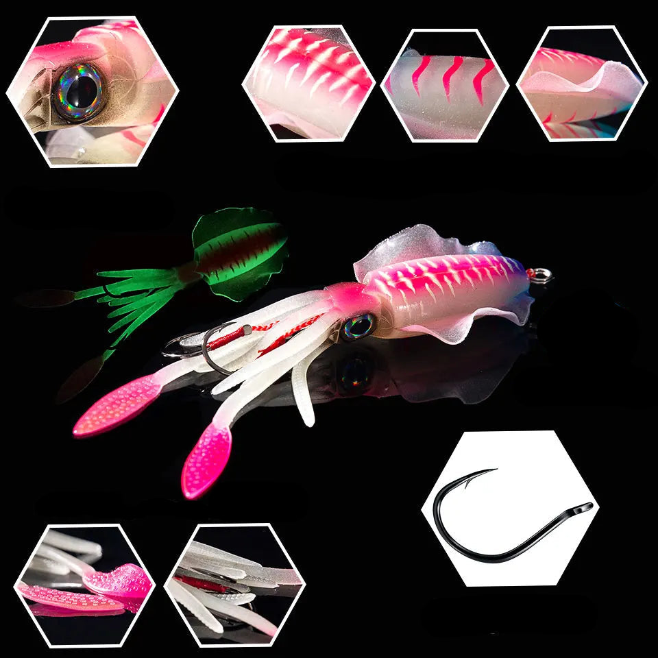 Isca Artificial Lula Ultra Realista Fluorescente 20, 60, 80, 100, 120 e 150g Fluorescente para Pesca Oceânica