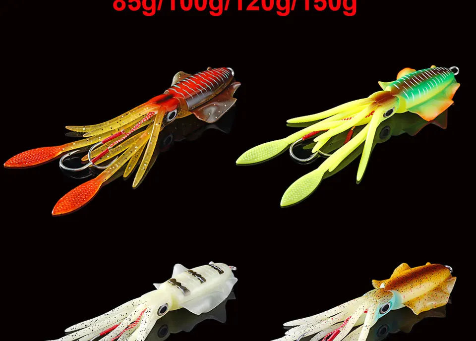 Isca Artificial Lula Ultra Realista Fluorescente 20, 60, 80, 100, 120 e 150g Fluorescente para Pesca Oceânica