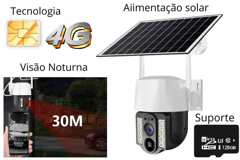 Câmera De Segurança Suporta Chip 4 G Com Painel Solar à Prova D'água IP66