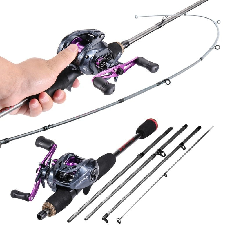 Sougayilang 1.7m Casting Fishing Combo 5 Section Carbon Fiber Lure Fishing Rod and 7.2:1 Gear Ratio Max Drag 8kg Reel Pesca - Jig Brasil