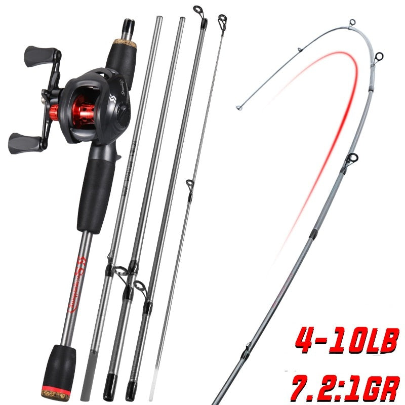 Sougayilang 1.7m Casting Fishing Combo 5 Section Carbon Fiber Lure Fishing Rod and 7.2:1 Gear Ratio Max Drag 8kg Reel Pesca - Jig Brasil