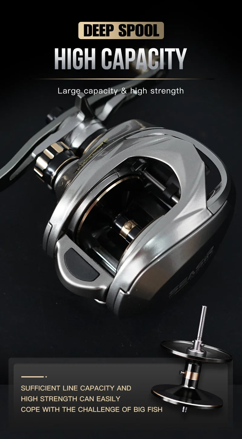 Seasir Megacuda Baitcasting Reel, Arraste 15kg, Carretel Profundo, 6.5:1 Quadro De Alumínio, Lado De Carbono, Punho Duplo, Jigging Metal Reel, Água Do Mar