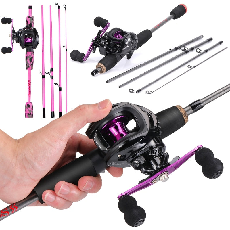 Kit Carretilha e Vara de pesca de Carbono 1.7m 5 Seções - Jig Brasil