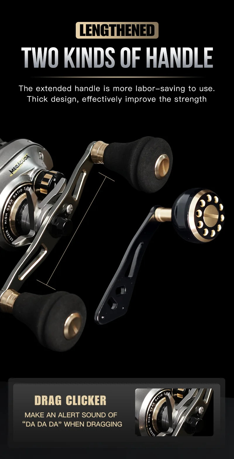 Seasir Megacuda Baitcasting Reel, Arraste 15kg, Carretel Profundo, 6.5:1 Quadro De Alumínio, Lado De Carbono, Punho Duplo, Jigging Metal Reel, Água Do Mar