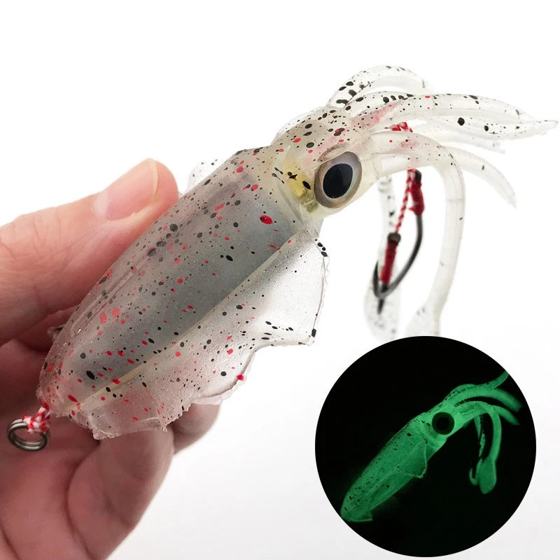 Silicone Squid Fishing Lure com gancho, Isca macia, Artificial Sea Wobbler, Polvo Cabeça Jigs, Luminoso, 60g, 1Pc