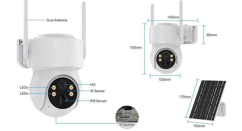 Câmera De Segurança Wifi Com Painel Solar à Prova D'água Full HD