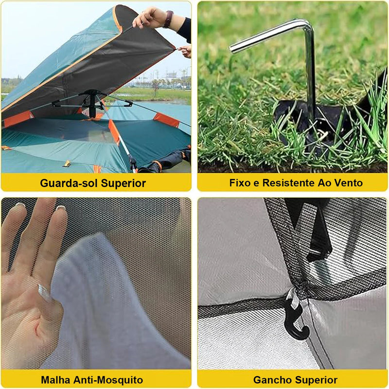 Barraca de Camping Pop-Up : Montagem Rápida, Impermeável 3-4 Pessoas e Proteção Estendida.