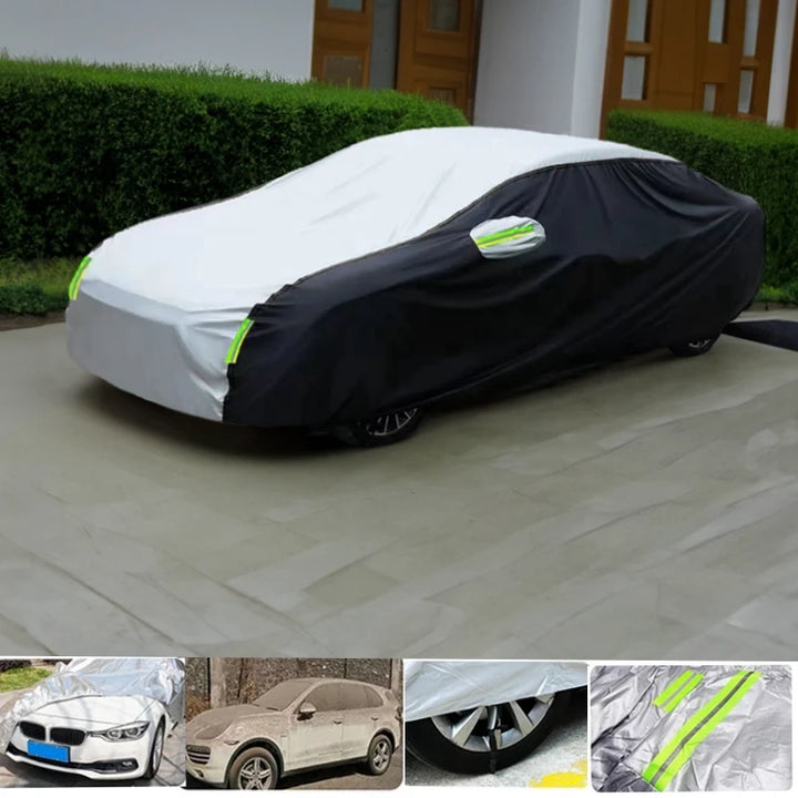 Pára-sol exterior do carro com tiras reflexivas, capa dupla cor, proteção contra poeira, universal para Hatchback, sedan, SUV