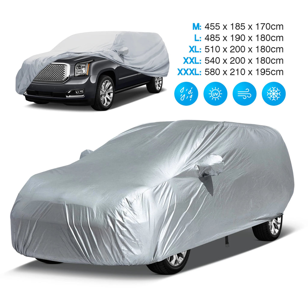 Universal suv/berlina completa carro cobre ao ar livre à prova dwaterproof água sol chuva neve resistente à poeira proteção uv carro prata caso capa M-XX