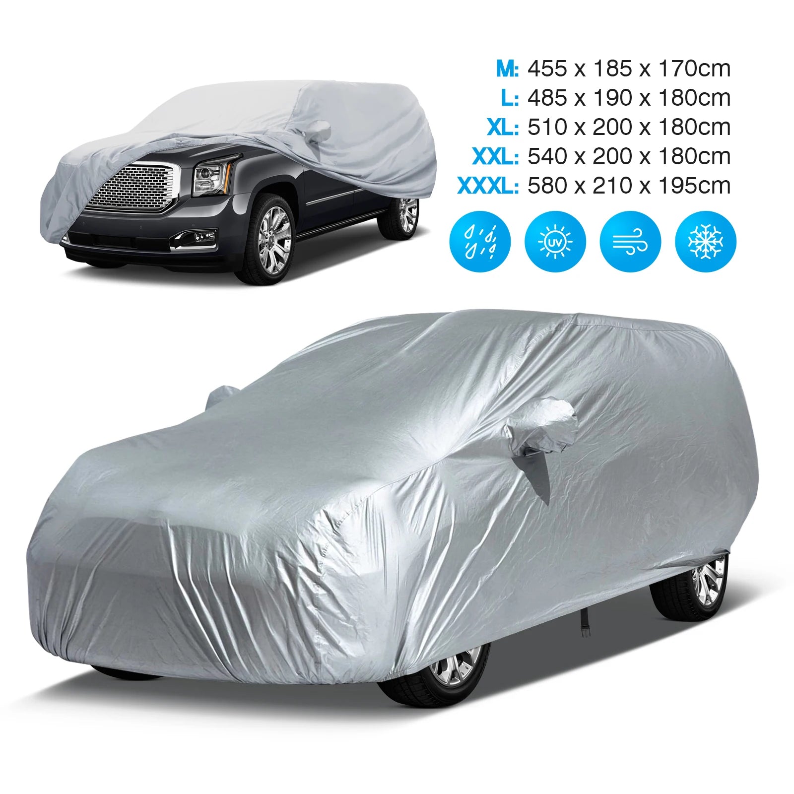 Universal suv/berlina completa carro cobre ao ar livre à prova dwaterproof água sol chuva neve resistente à poeira proteção uv carro prata caso capa M-XX