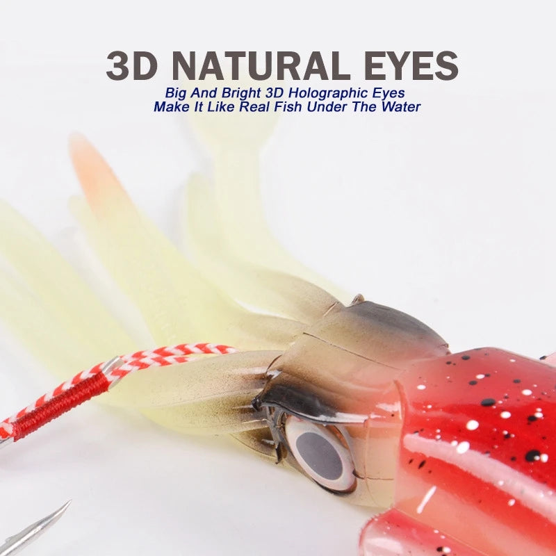 Silicone Squid Fishing Lure com gancho, Isca macia, Artificial Sea Wobbler, Polvo Cabeça Jigs, Luminoso, 60g, 1Pc