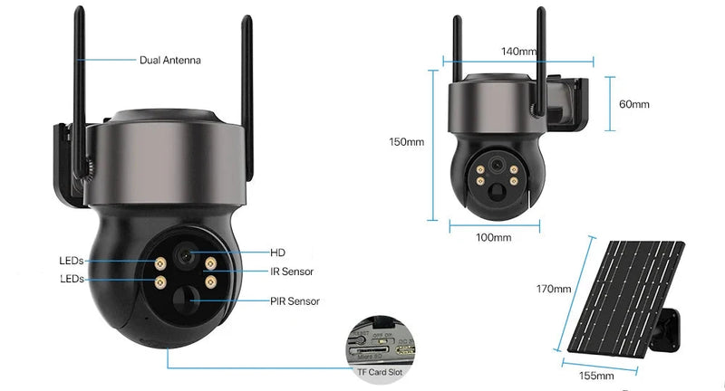 Câmera De Segurança Suporta Chip 4G Pré Pago Com Painel Solar à Prova D'água Full HD