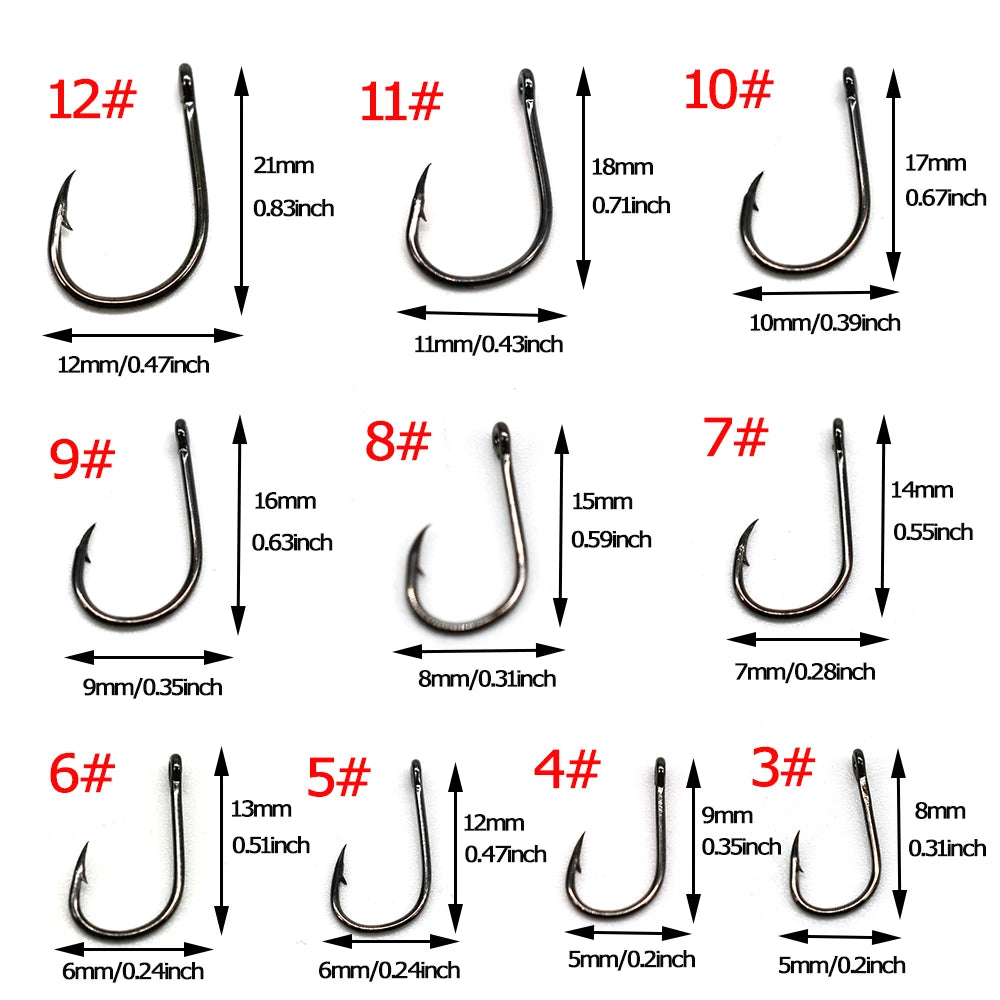 Anzol para Pesca Kit 200 Peças Tamanhos 3# a 12# - Jig Brasil