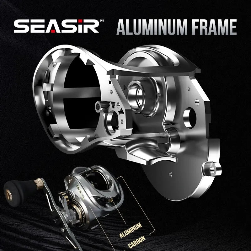 Seasir Megacuda Baitcasting Reel, Arraste 15kg, Carretel Profundo, 6.5:1 Quadro De Alumínio, Lado De Carbono, Punho Duplo, Jigging Metal Reel, Água Do Mar
