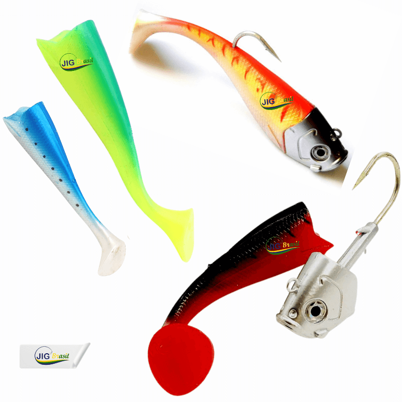 Isca Artificial Shad Garoupeiro 19cm 305 Gramas Olhos 3D Uma Cabeça e 3 Shads - Jig Brasil