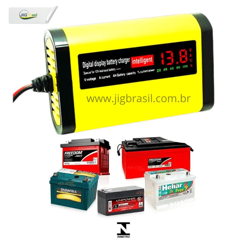 Carregador 12Volts Amperímetro e Multímetro com Display Digital - Jig Brasil