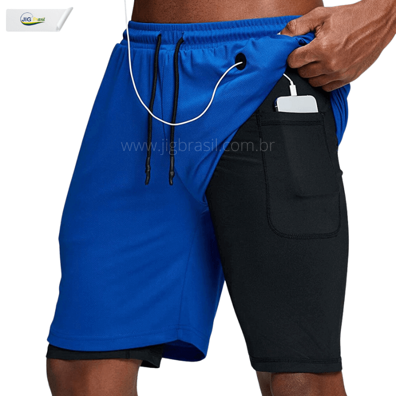 Short RUNNING com Forro Térmico Bolso com Saída para Fone de Ouvido Frete Grátis - Jig Brasil