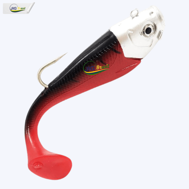 Isca Artificial Shad Garoupeiro 19cm 305 Gramas Olhos 3D Uma Cabeça e 3 Shads - Jig Brasil