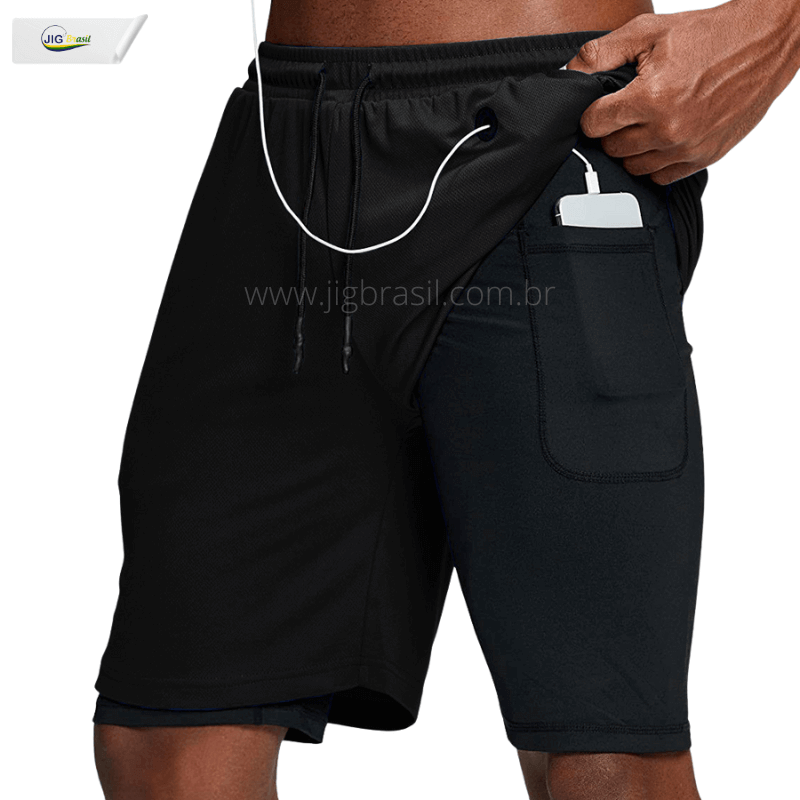 Short RUNNING com Forro Térmico Bolso com Saída para Fone de Ouvido Frete Grátis - Jig Brasil