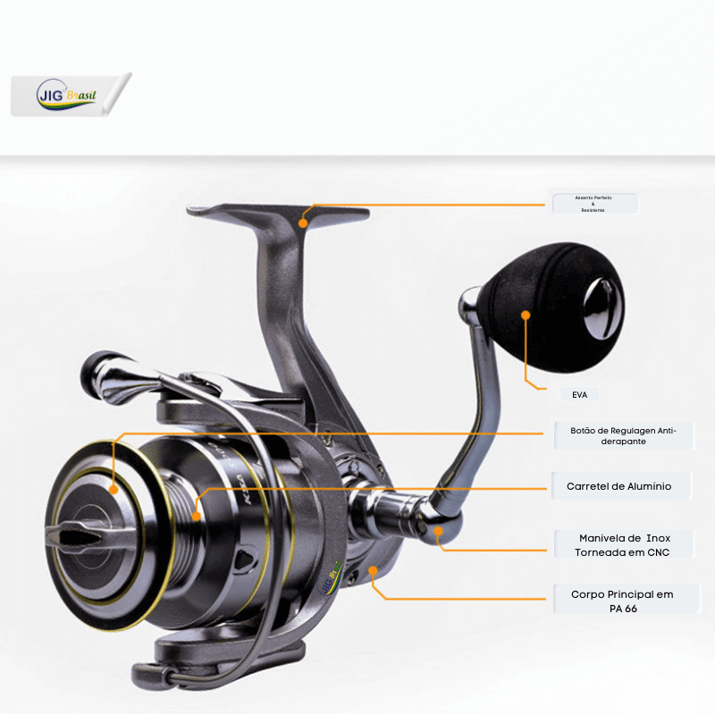 Molinete para Água Salgada com Carretel Duplo 14+1 BB Relação de Recolhimento 5.1:1 FRETE GRÁTIS - Jig Brasil