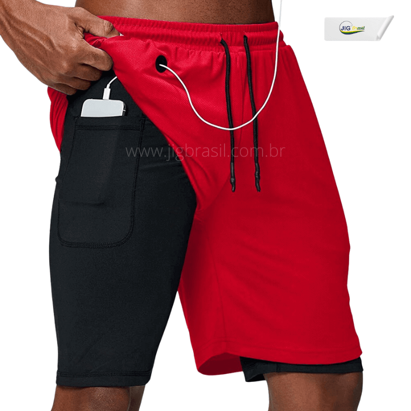 Short RUNNING com Forro Térmico Bolso com Saída para Fone de Ouvido Frete Grátis - Jig Brasil