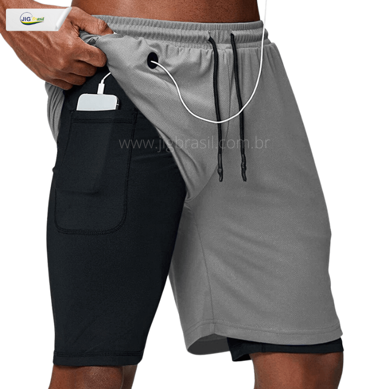 Short RUNNING com Forro Térmico Bolso com Saída para Fone de Ouvido Frete Grátis - Jig Brasil