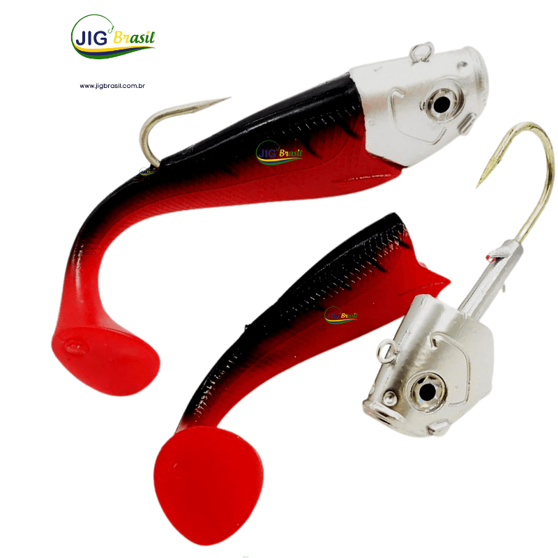 Isca Artificial Shad Garoupeiro 19cm 305 Gramas Olhos 3D Uma Cabeça e 3 Shads - Jig Brasil