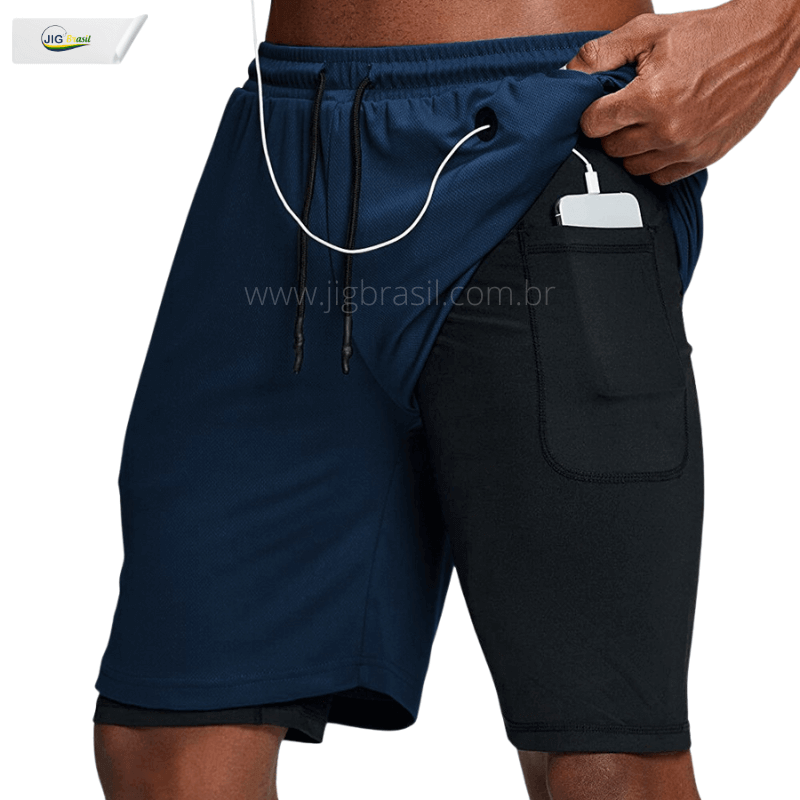 Short RUNNING com Forro Térmico Bolso com Saída para Fone de Ouvido Frete Grátis - Jig Brasil