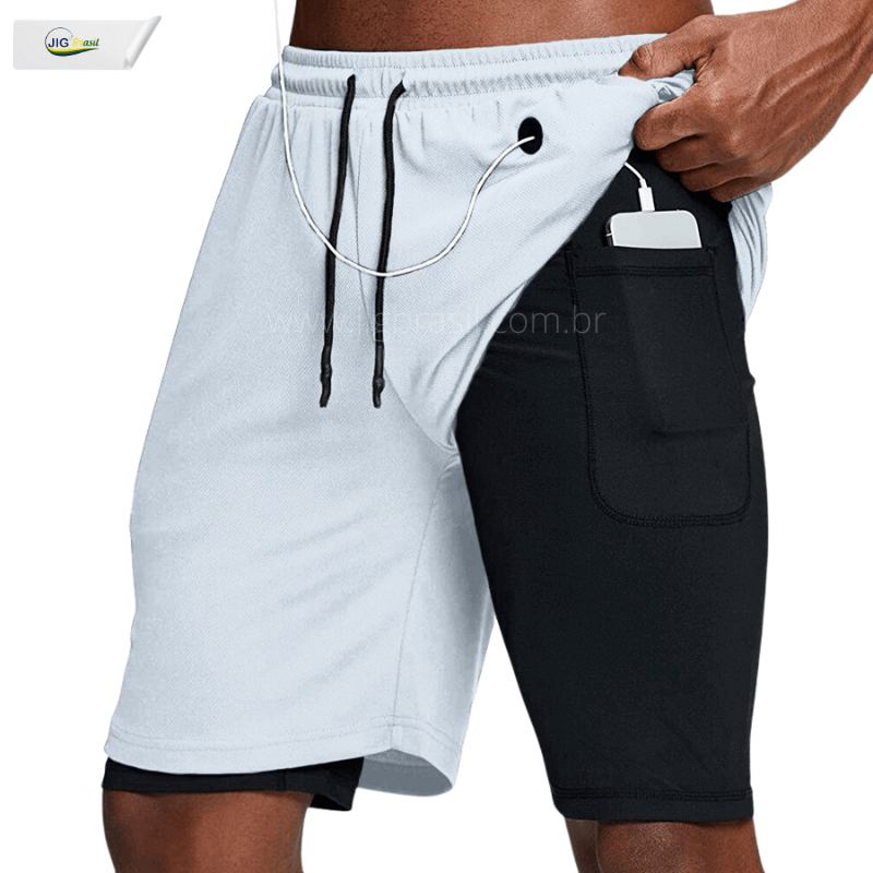 Short RUNNING com Forro Térmico Bolso com Saída para Fone de Ouvido Frete Grátis - Jig Brasil