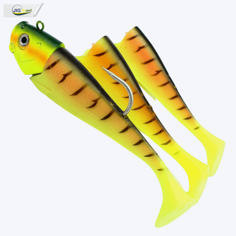 Isca Artificial Shad Garoupeiro 19cm 305 Gramas Olhos 3D Uma Cabeça e 3 Shads - Jig Brasil