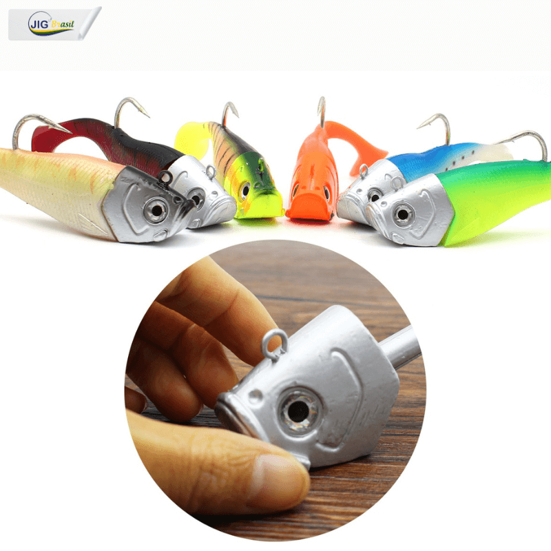 Isca Artificial Shad Garoupeiro 19cm 305 Gramas Olhos 3D Uma Cabeça e 3 Shads - Jig Brasil