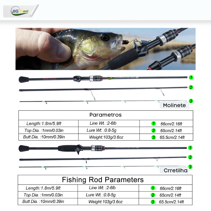 Vara de Pesca Ultra-Light em Fibra de Carbono 1.8metros FRETE GRÁTIS - Jig Brasil