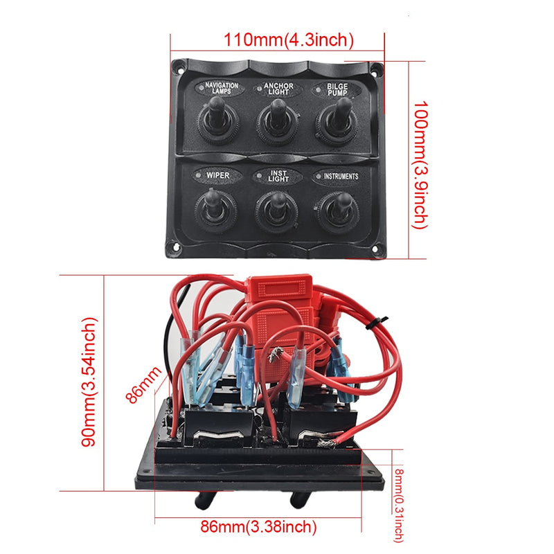 Painel Interruptor Marítimo 12V= 6 Grupos Interruptores= FRETE GRÁTIS - Jig Brasil